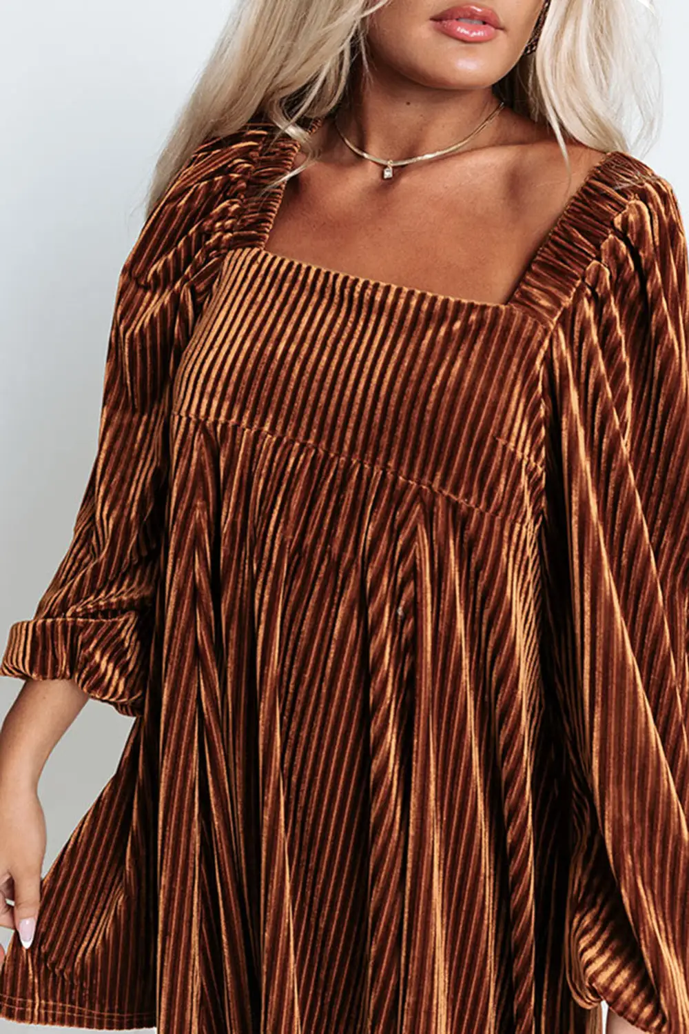 Tie Back Square Neck Velvet Babydoll Dress