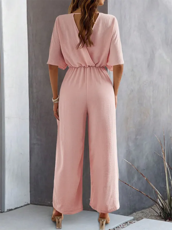 Short Sleeved Clean Wide Leg Jumpsuit Shorts