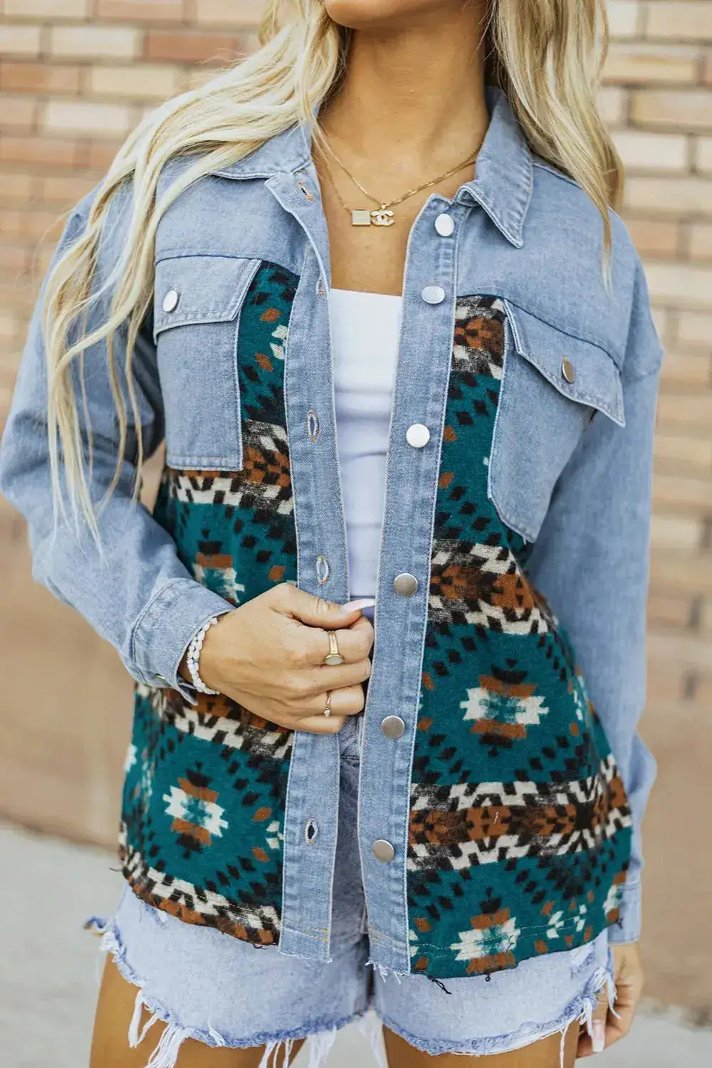 Denim Button Front Pocketed Casual Jacket