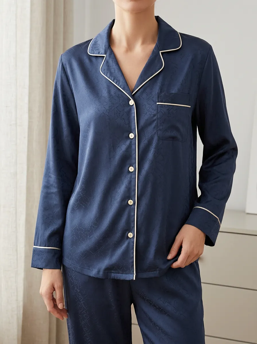 Soft Look Button Front Collared Sleepwear Top