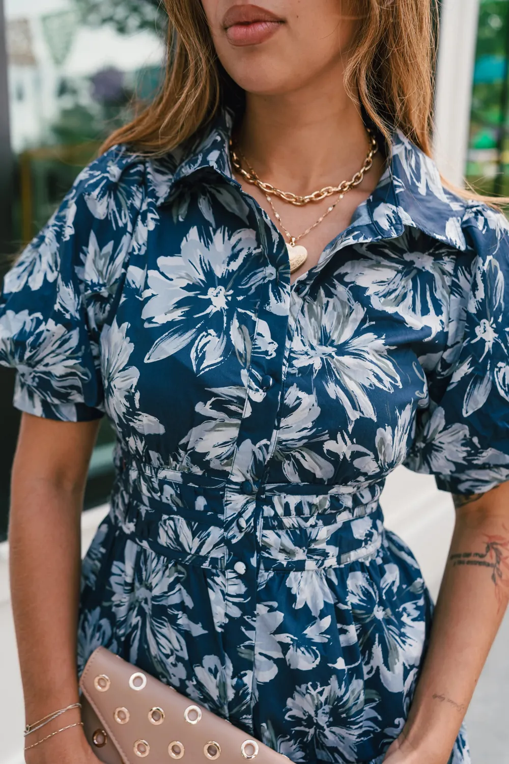 Casual Floral Lapel Midi Dress