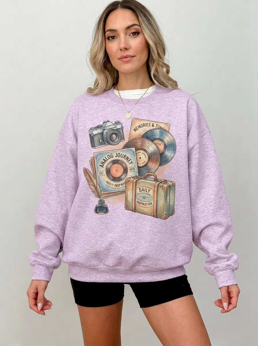 Women's Retro Music Camera Travel Graphic Sweatshirt