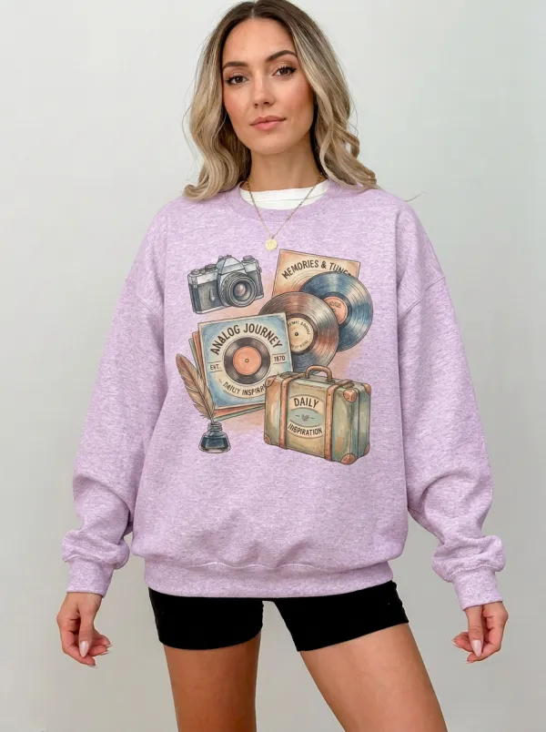 Women's Retro Music Camera Travel Graphic Sweatshirt