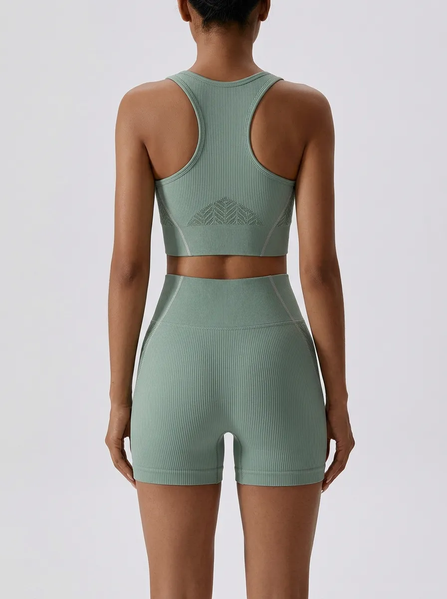 Weekend Ribbed Texture Wardrobe Women's Tank Top And Sports Shorts Set