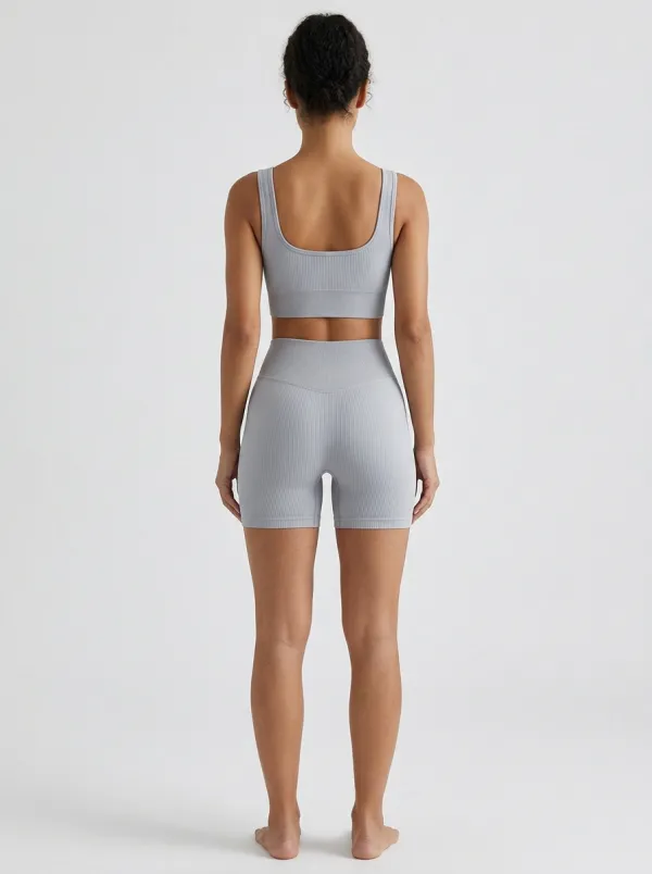 Athletic Ribbed Texture Seamless Design Sport Look Women's Tank Top And Sports Shorts Set