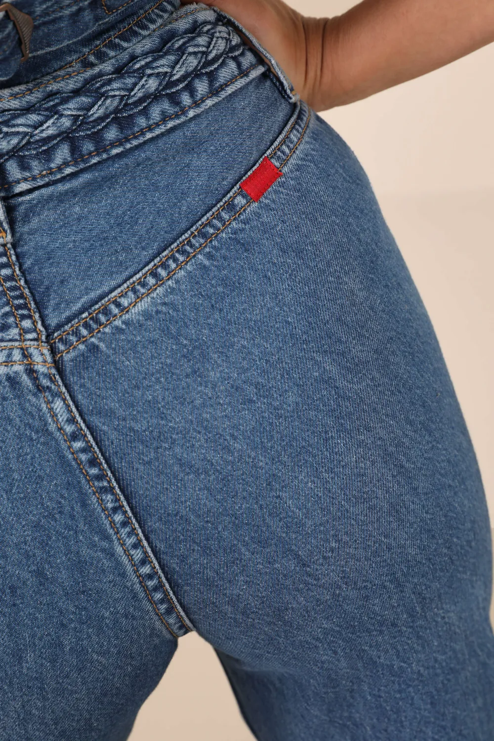 Daily Dark Wash Denim Braided Wide-Leg High-Rise Jeans