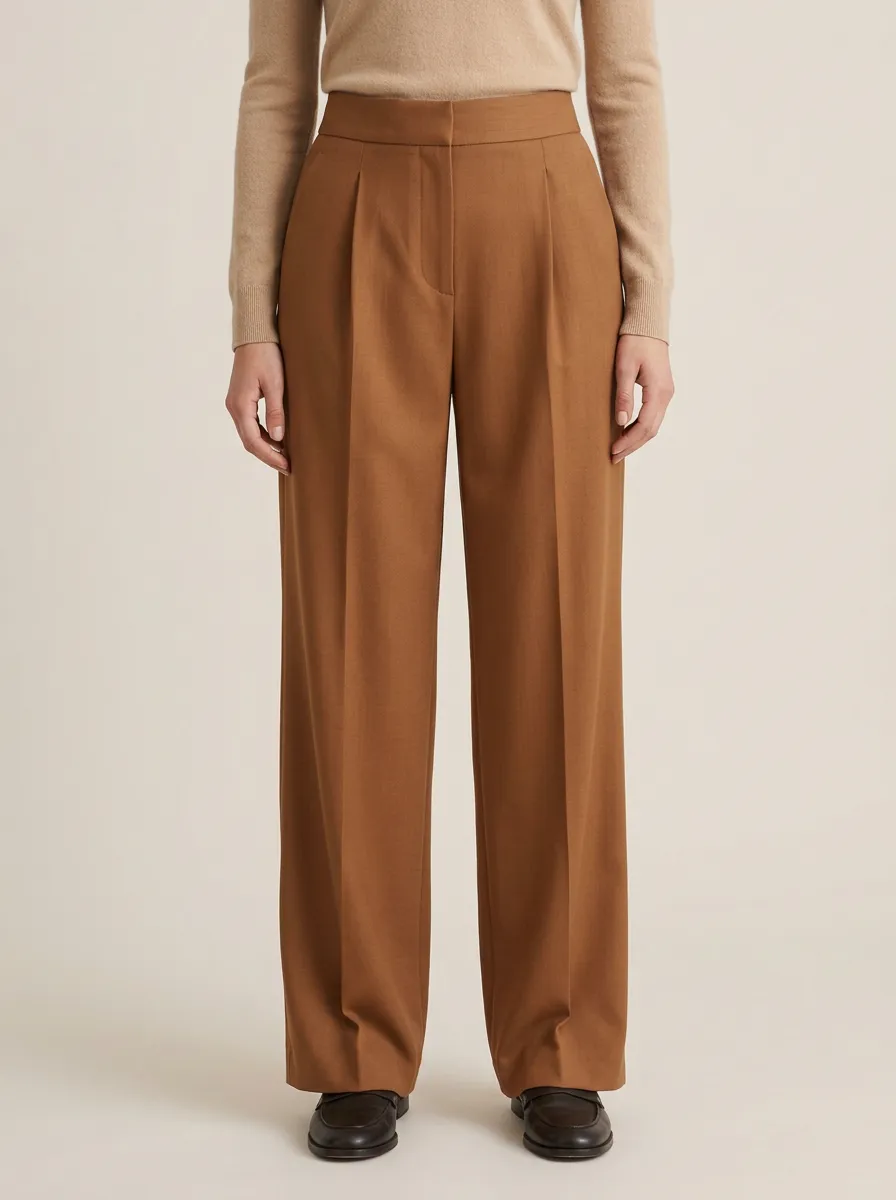 Refined Finish Pleated Wide-Leg Trousers