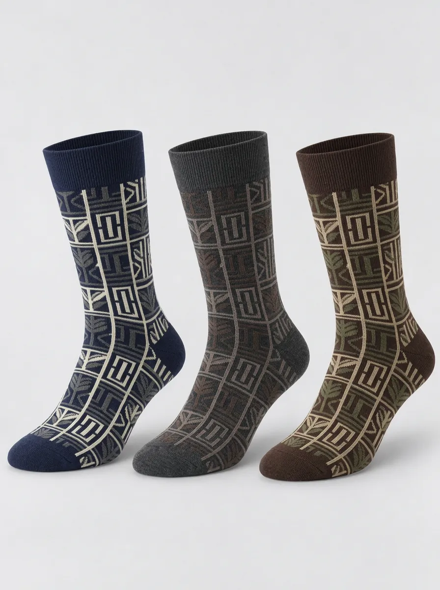 Men's Geometric Patterned Printed Socks 3-Pack