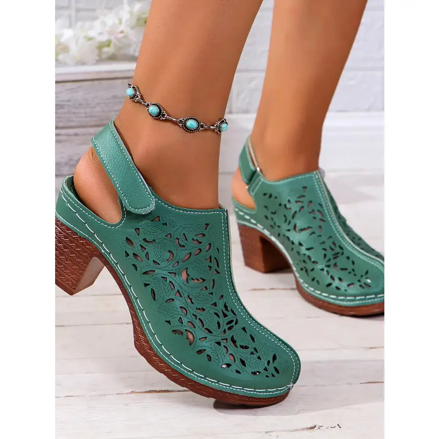 Cutout Block Heel Slingback Sandals