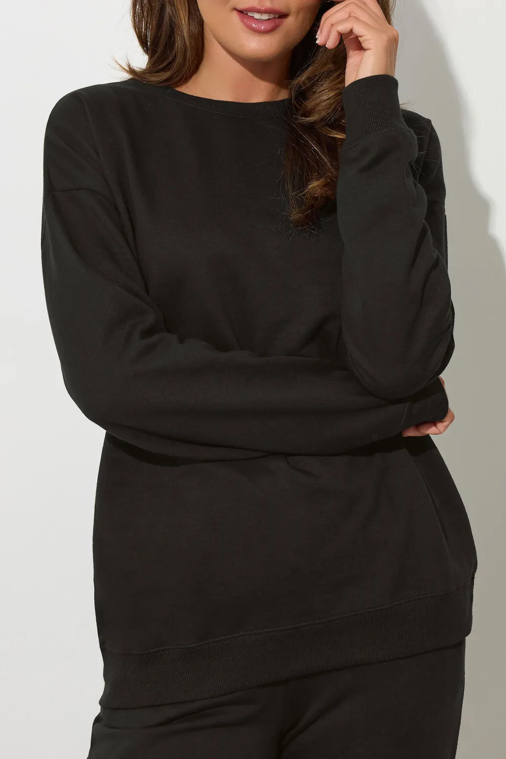 Solid Color Ribbed Sweatshirt