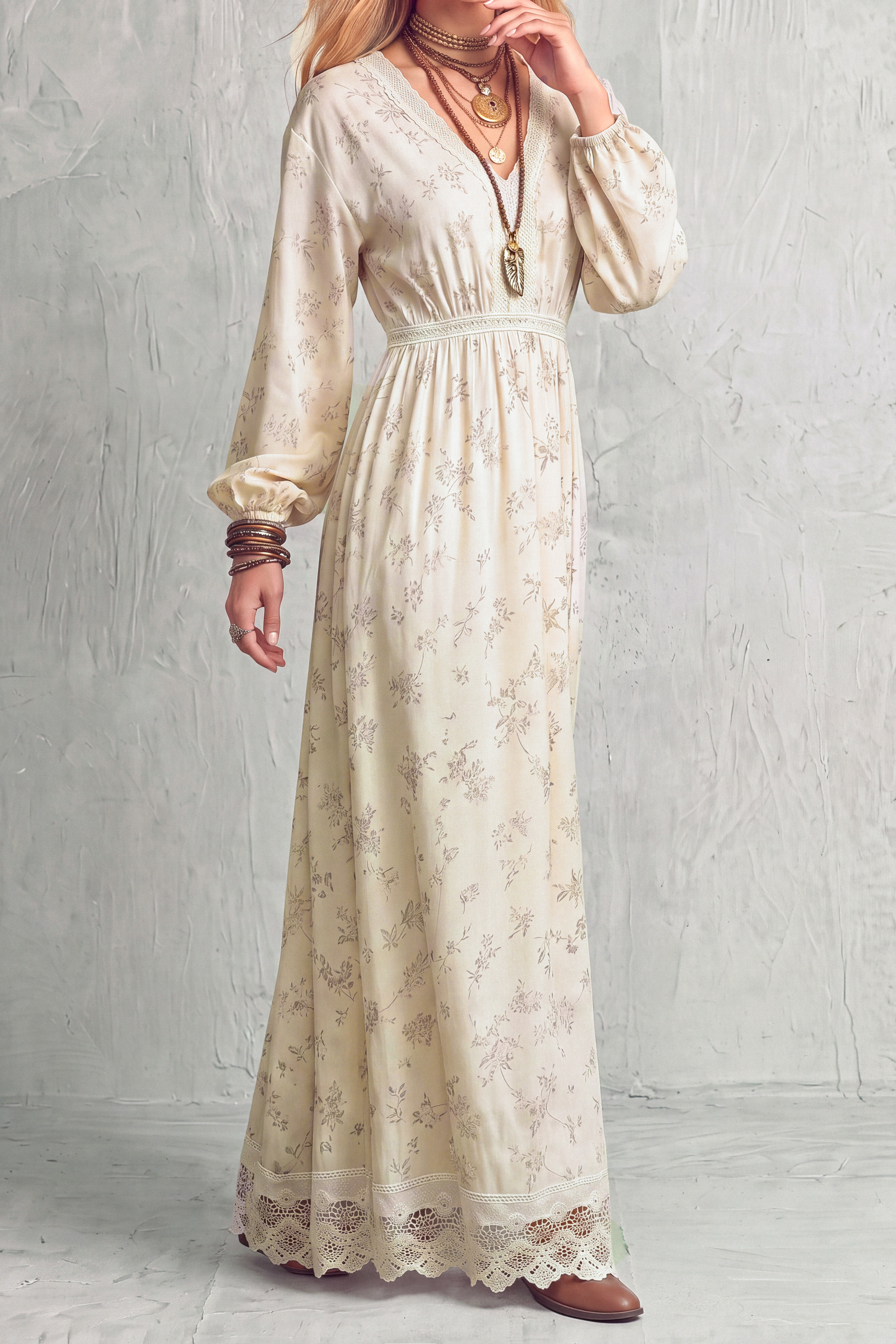 Lace Trim Lace Floral Maxi Dress