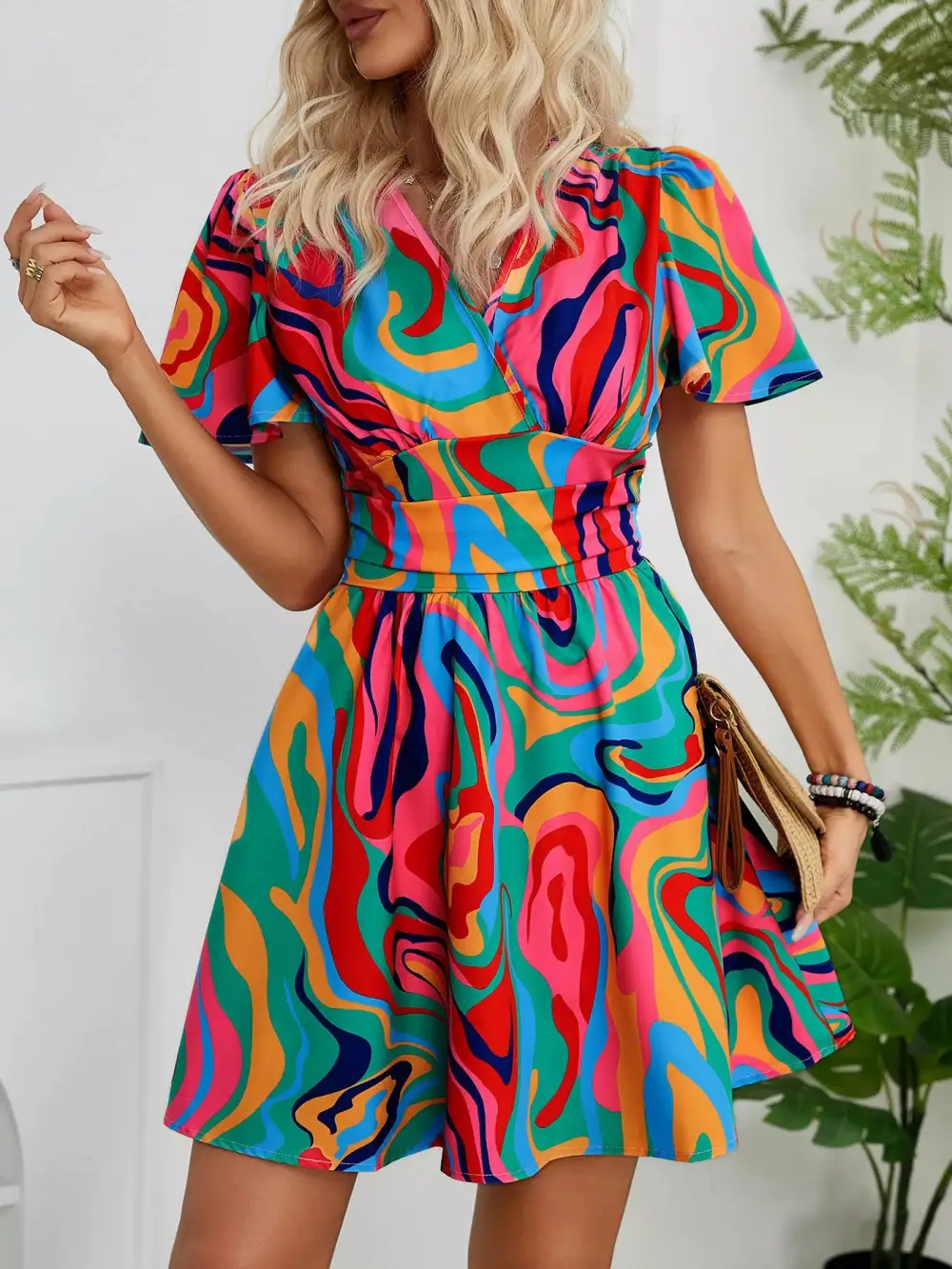 Soft Touch Printed Short Sleeve Mini Dress