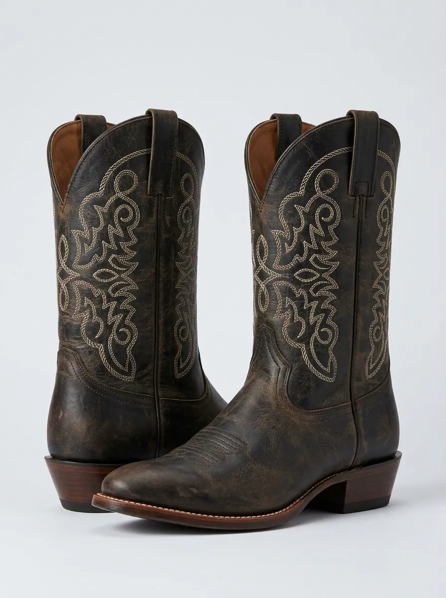 Men's Prairie Inspired Western Cowboy Embroidered Distressed Cowboy Boots
