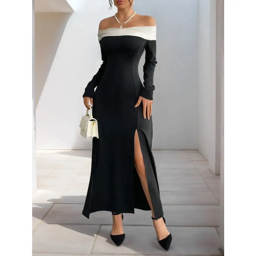 Side Slit Off Shoulder Maxi Dress
