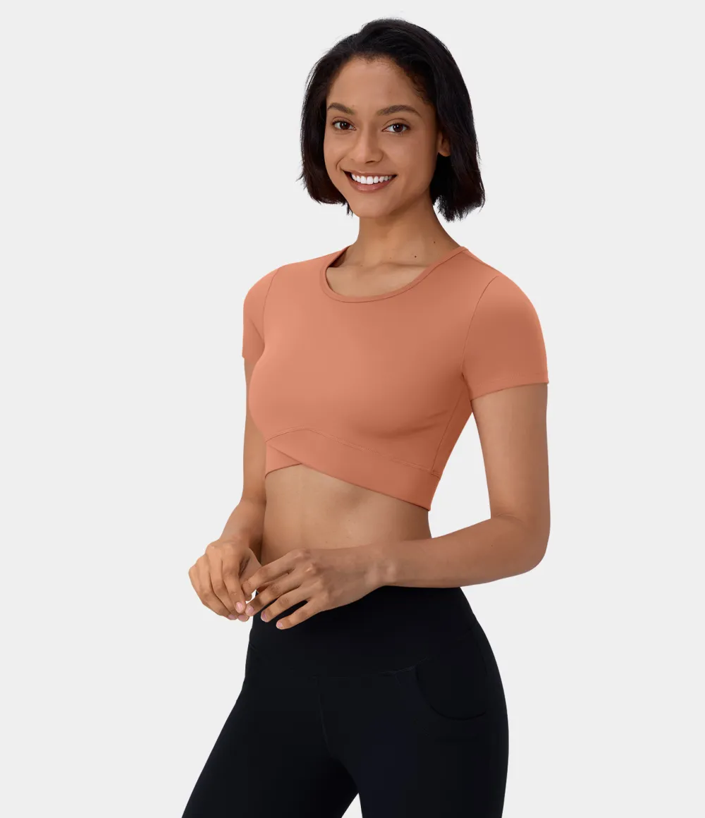 Softlyzero Plush Crossover Hem Cropped Sports Top