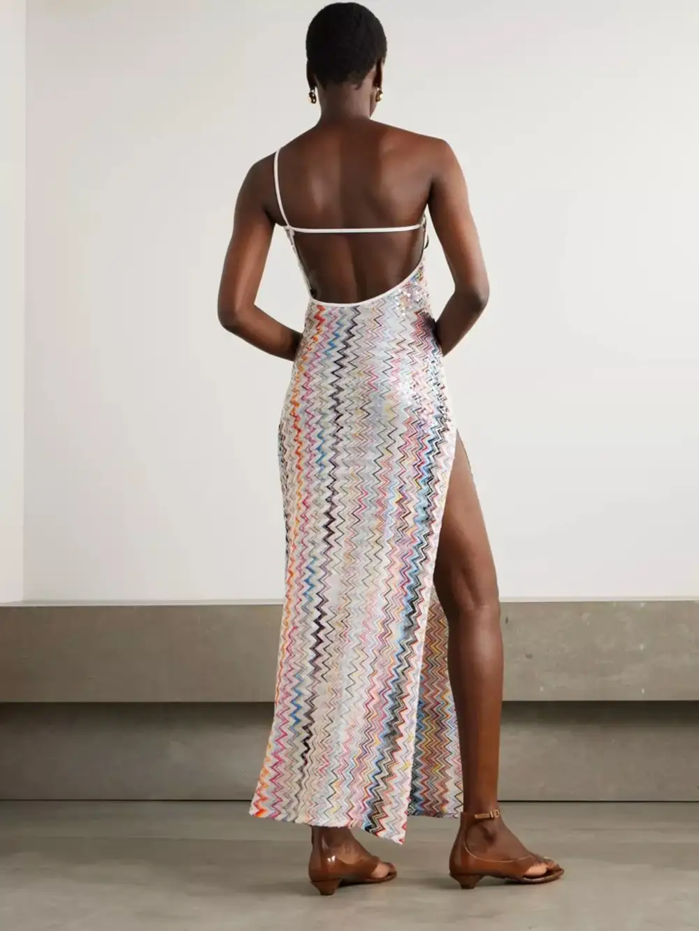 Backless Slit Zigzag Pattern Sleeveless Maxi Dress