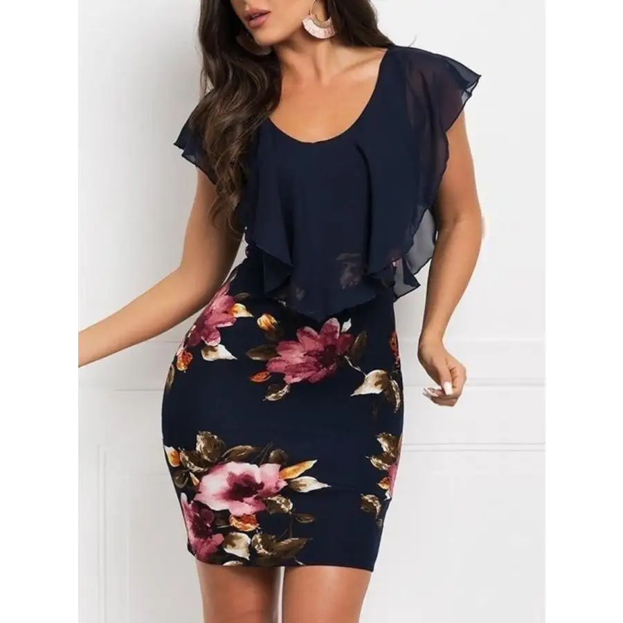 Ruffled Cap Sleeve Mini Dress