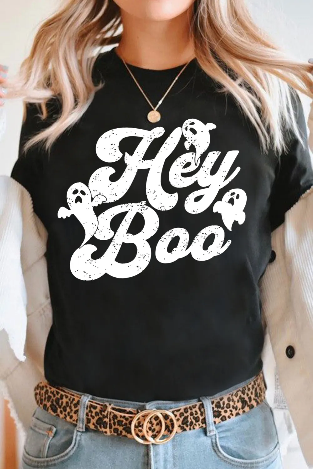 Black Hey Boo Ghost Print Tee