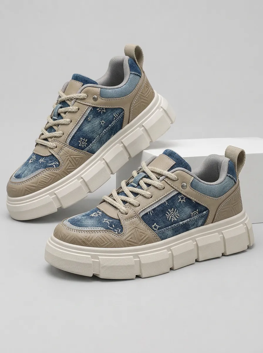 Men's Star Pattern Patchwork Patterned Skate Shoes