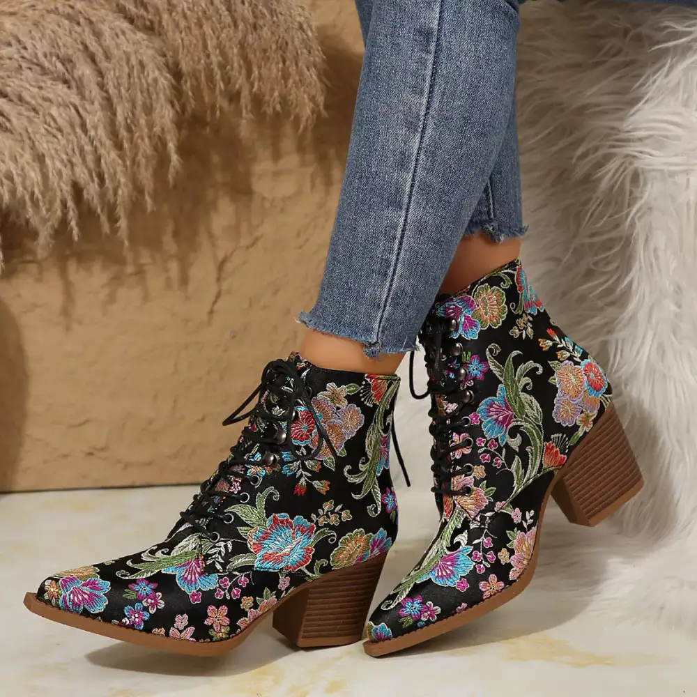 Elegant Point Toe Block Heels Boots