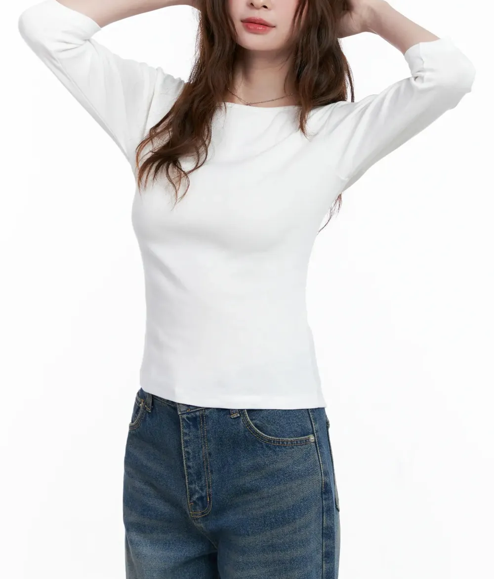 Casual Boat Neck Three-Quarter Sleeve Top