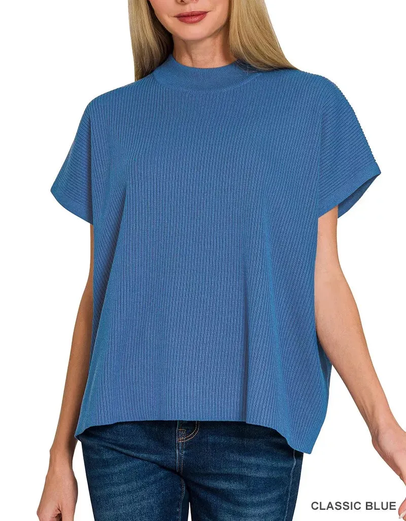 Short Sleeve Mock Neck Boxy Sweater