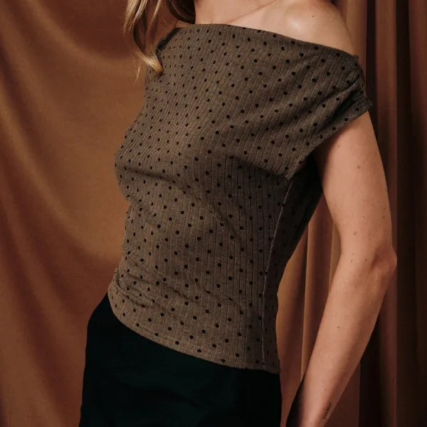 Slouchy Shoulder Polka Dot Top
