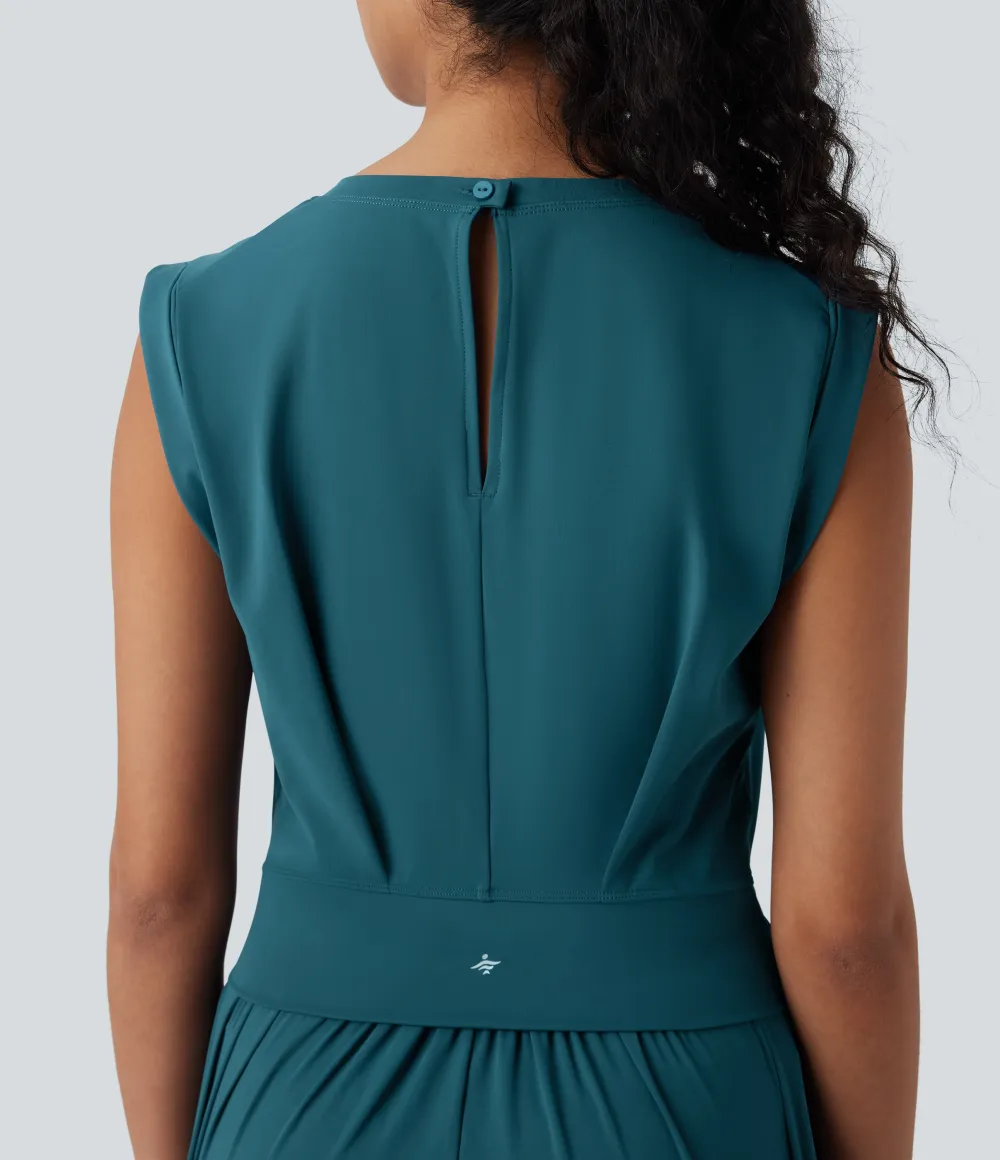 SoftlyZero QuickDry Round Neck Sleeveless Keyhole Pocket Yoga Jumpsuit-Easy Peezy Edition