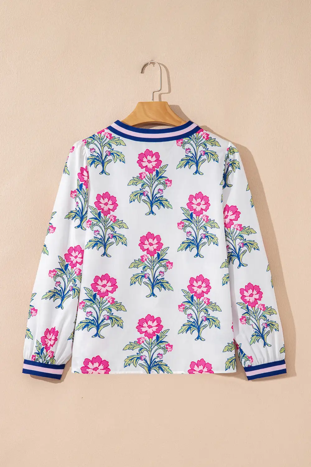 Women's Floral Print V Neck Striped Top