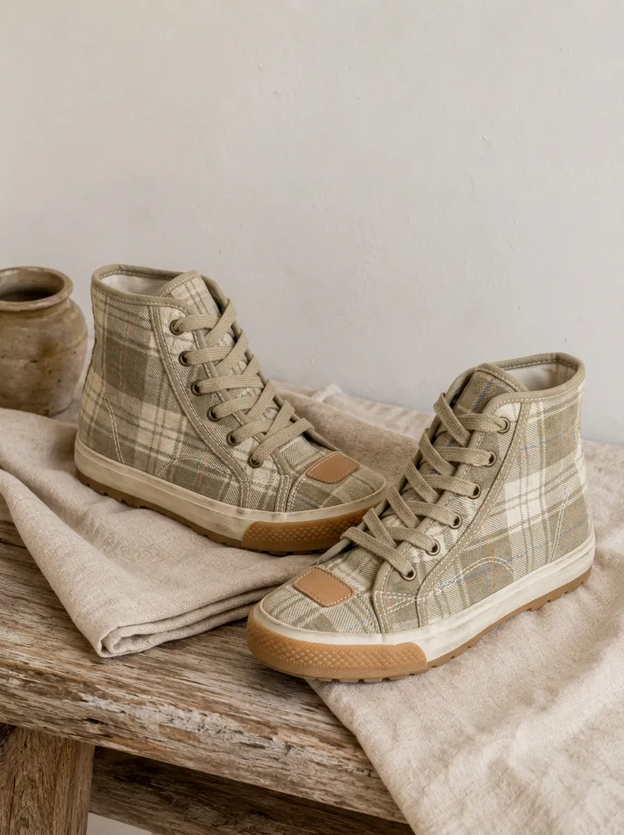Women's Refined Vintage Plaid Pattern Patterned High-Top Canvas Shoes