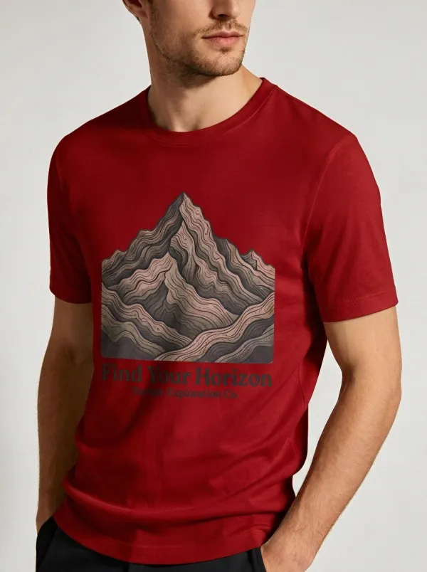 Men's Outdoor Adventure Mountain Find Your Horizon Printed T-shirt