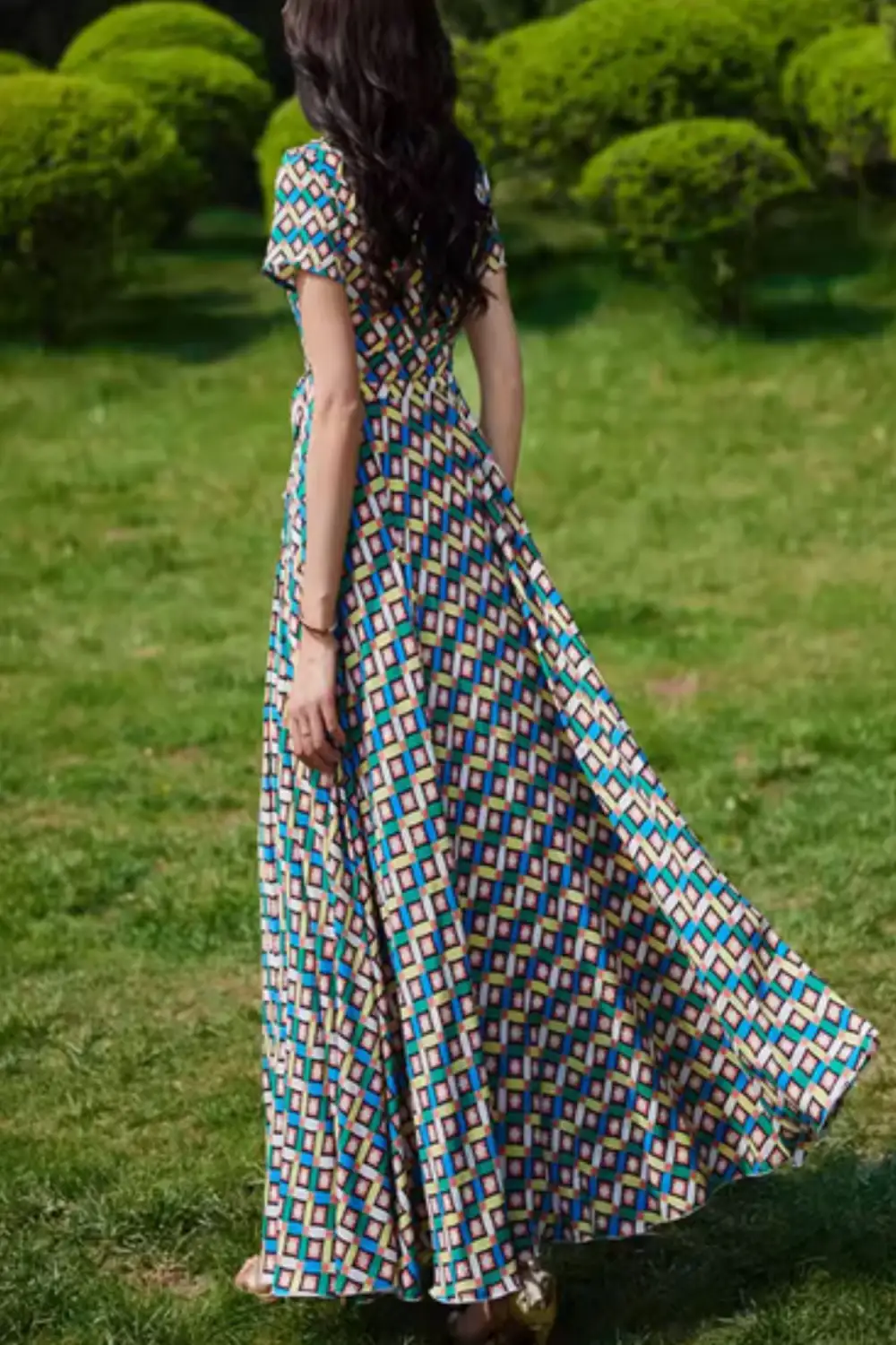 Printed Chiffon Fit And Flare Short Sleeve Maxi Dress