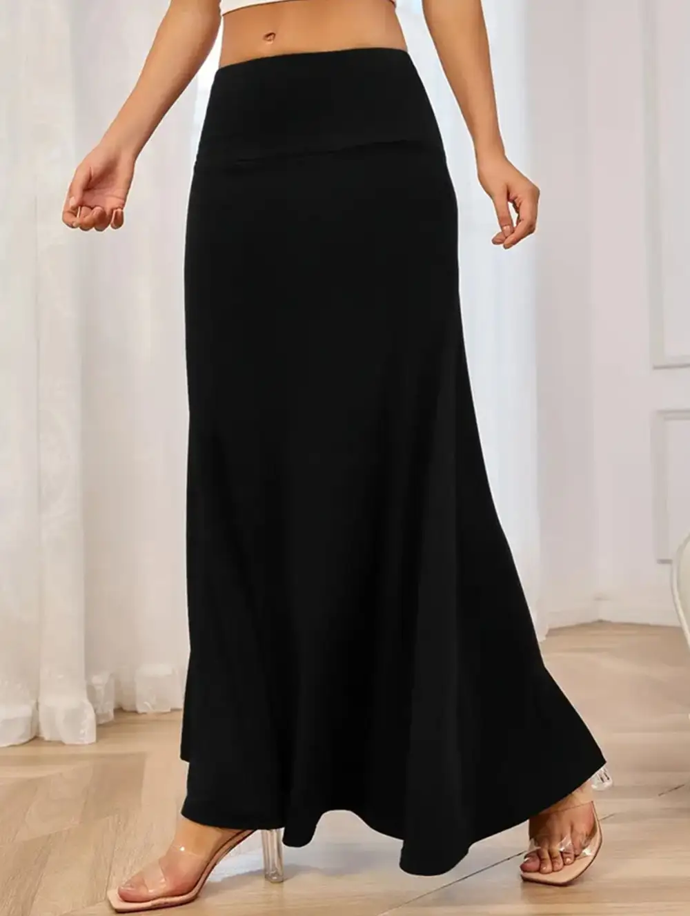 Knit High Waist Midi Skirt