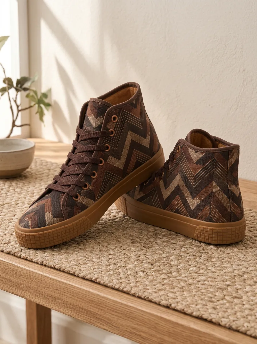 Men's Refined Chevron Pattern Patterned High Top Canvas Shoes