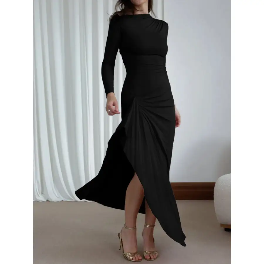 Soft Ruched Long Sleeve Maxi Dress