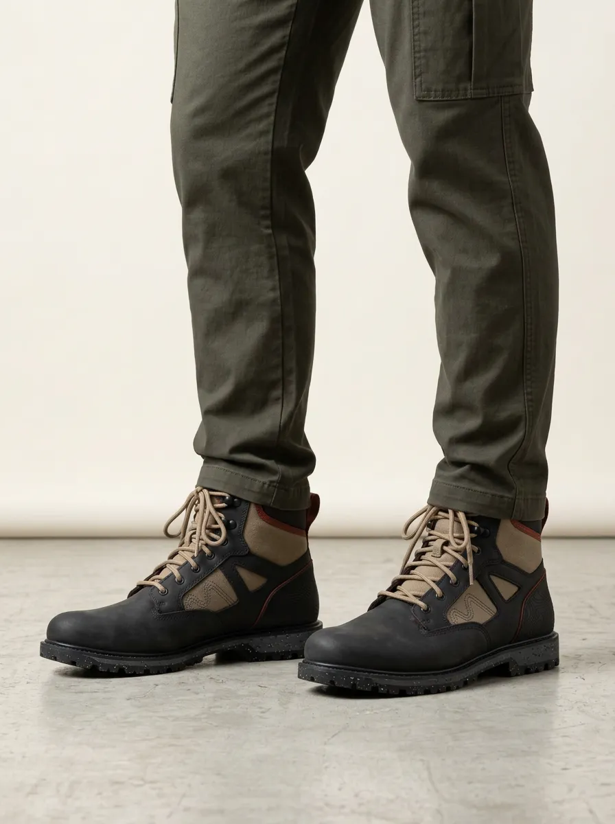 Men's Field Style Topographic Pattern Work Boots