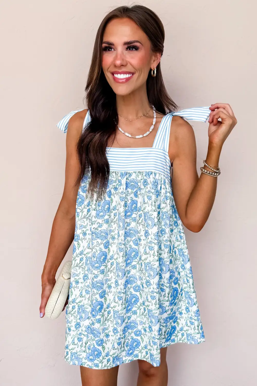 Drape Floral Striped Mini Dress
