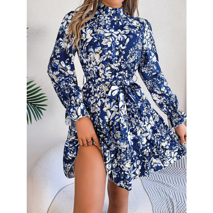 Soft Everyday Mock Neck Flounce Sleeve Mini Dress