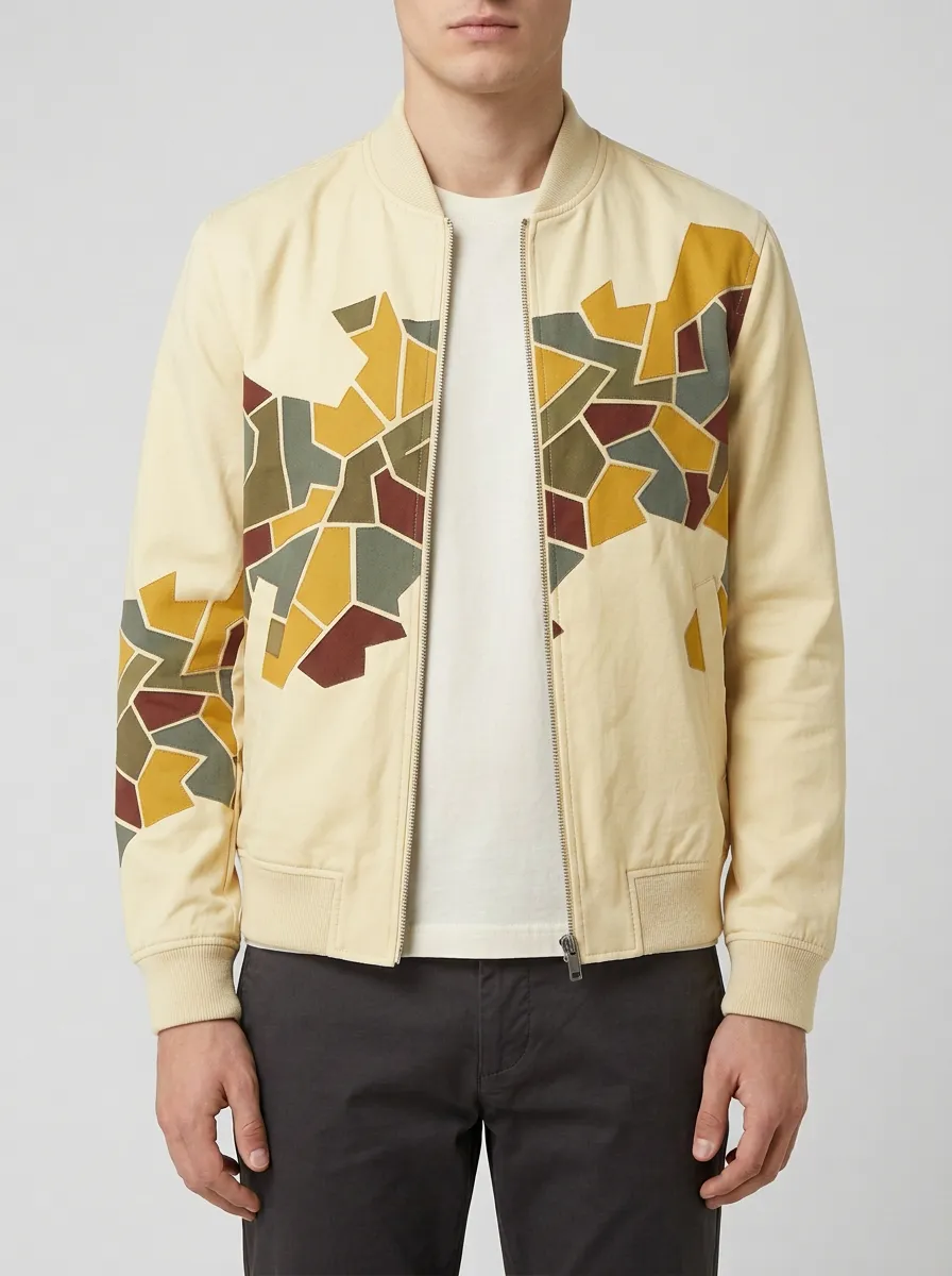 Mosaic Print Panel Detail Bomber Jacket