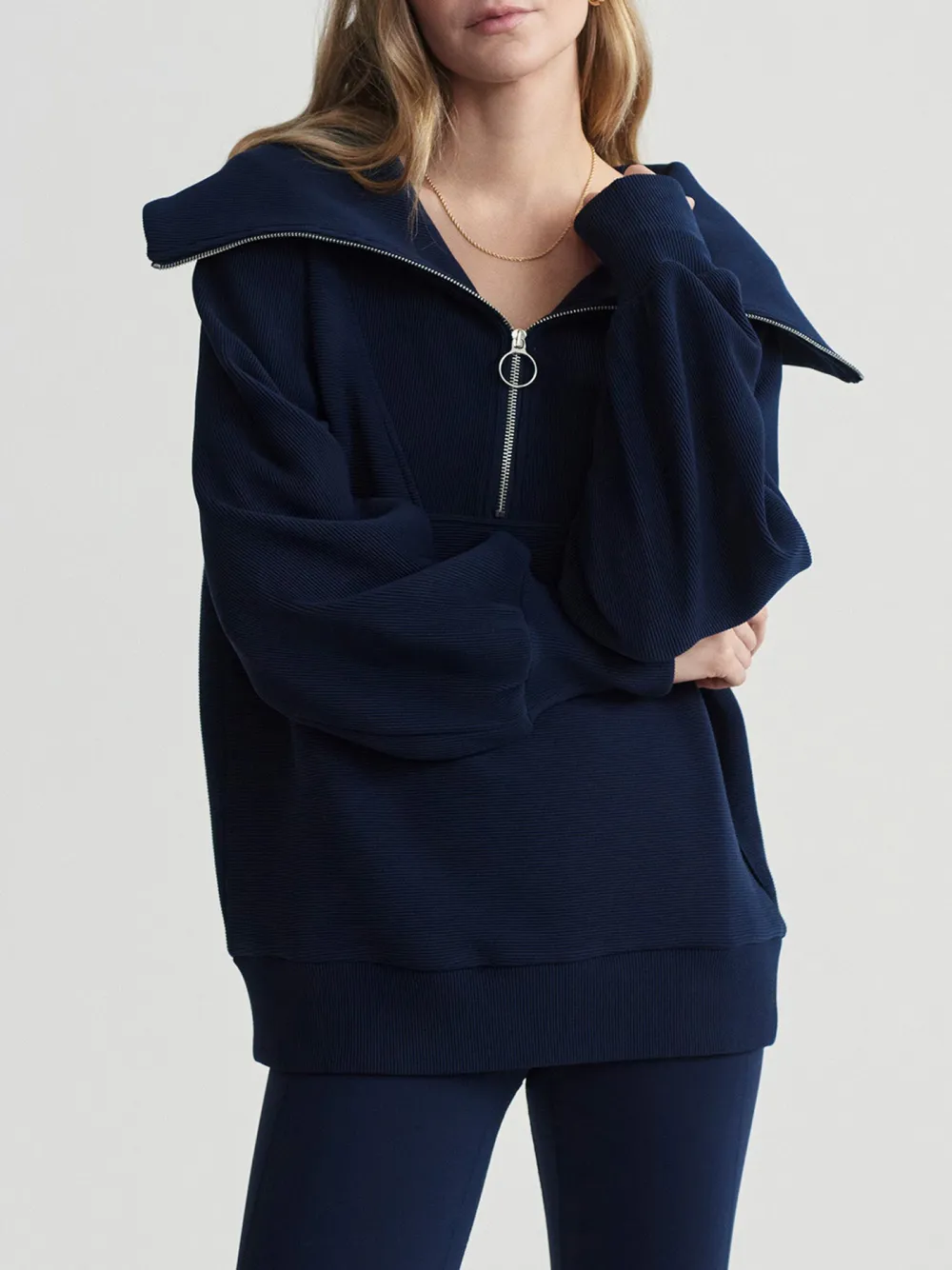 Chic Oversized Half-Zip Wide-Collar Sweatshirt
