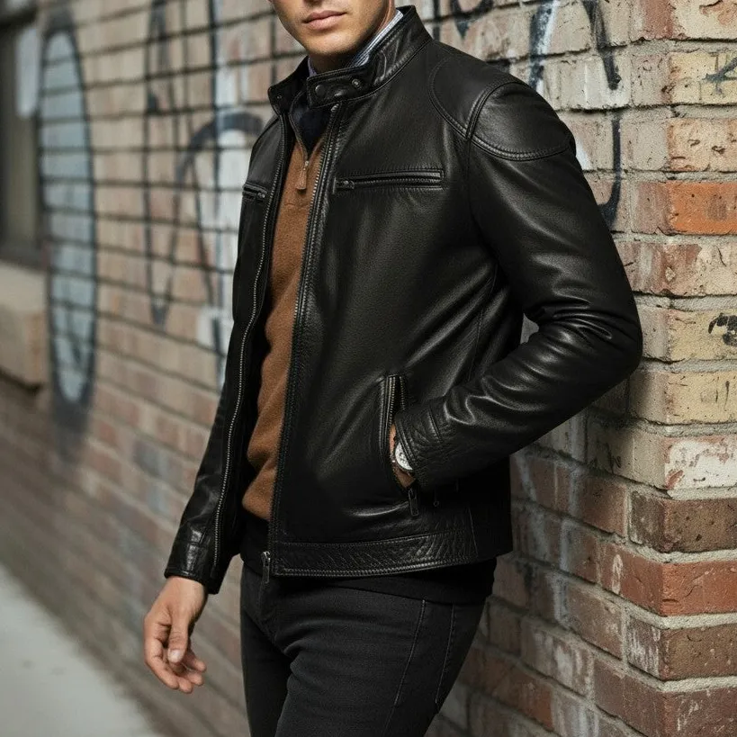 Modern Leather Biker Bomber Jacket
