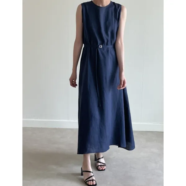 Sleeveless Linen Blend Cotton Blend Maxi Clean Line Dress