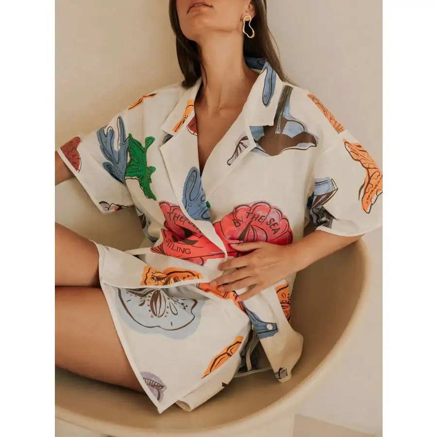 Relaxed Button Up Short Sleeve Shirt and Shorts Set
