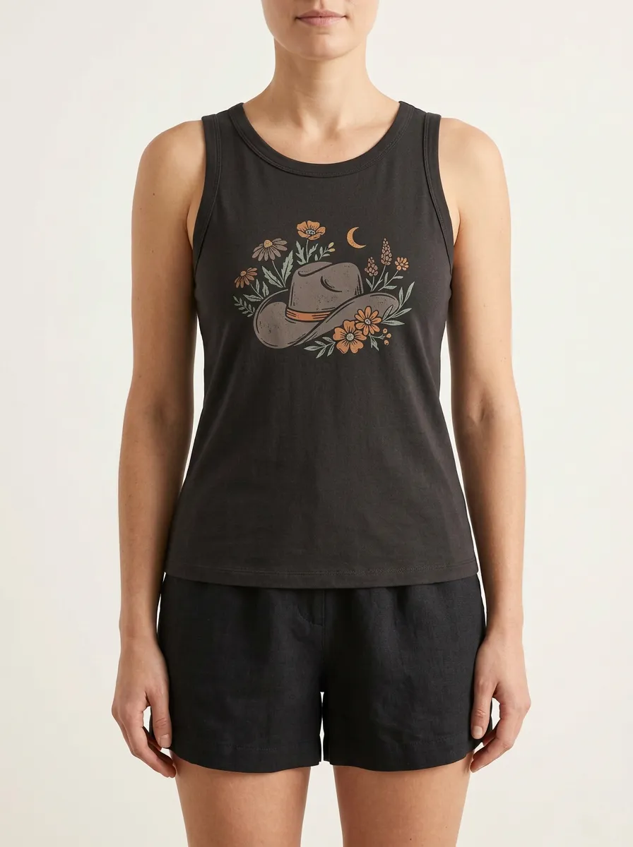 Moon Floral Built-In Bra Tank Top