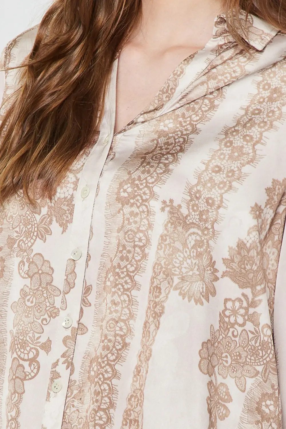 Print Button Front Blouse