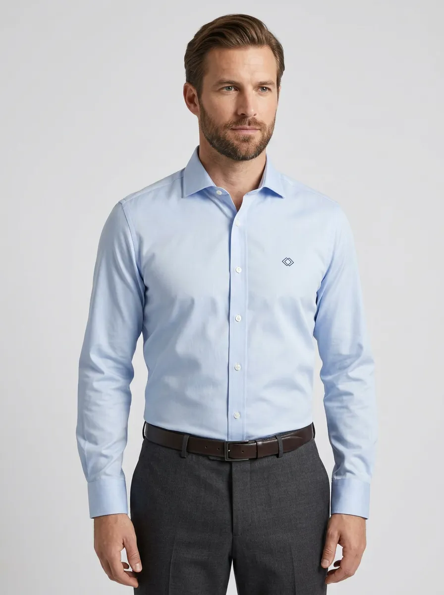 Men's Non-Iron Cotton Geometric Embroidered Accent Dress Shirt