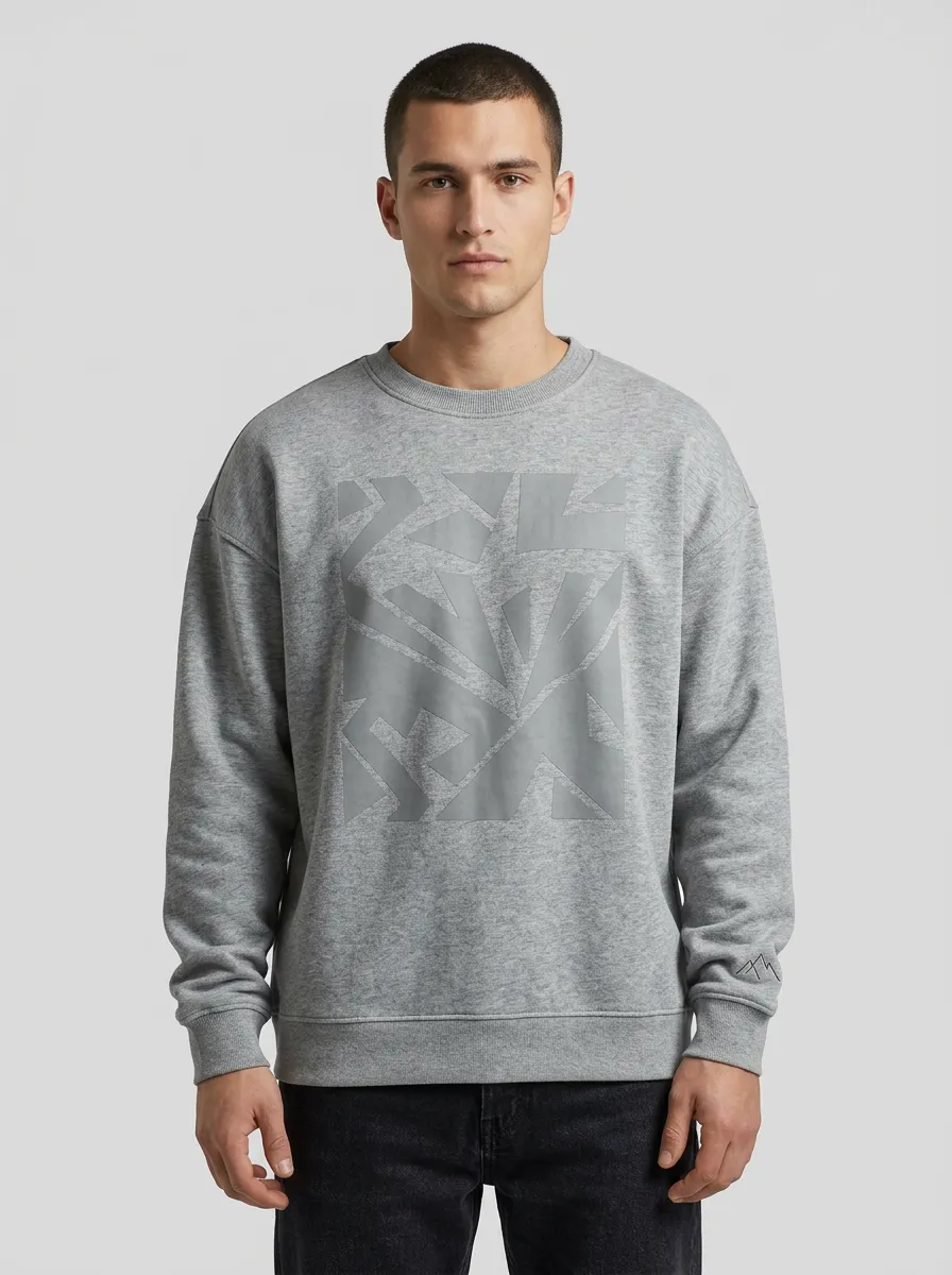 Men's Grey Geometric Pattern Fleece Sweatshirt