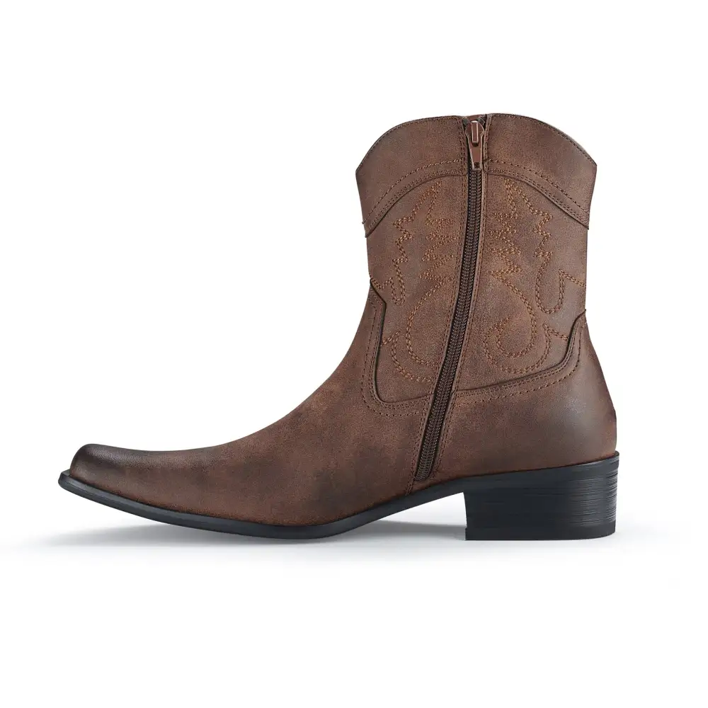Faux-Leather Pointed-Toe Zip-Up Western Boots