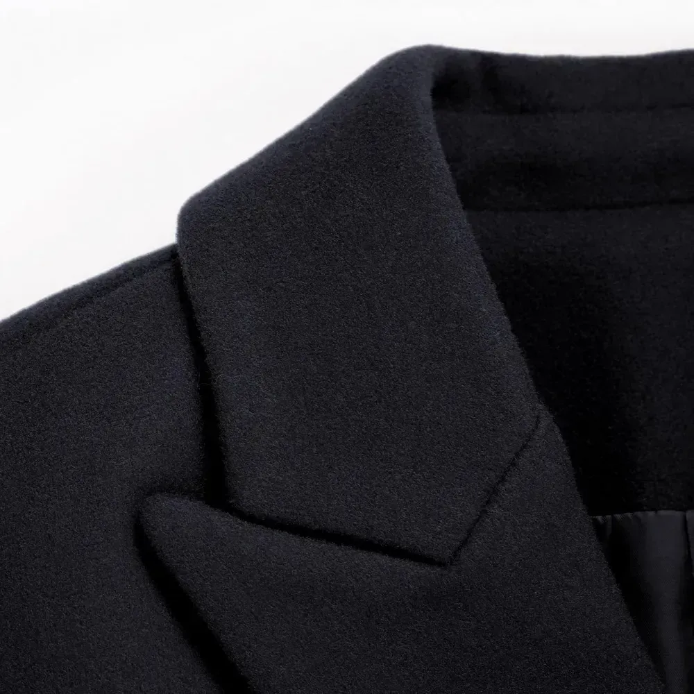 Womens Fall Winter Wool Coats Double Breasted Midi Peacoat Trench Coats