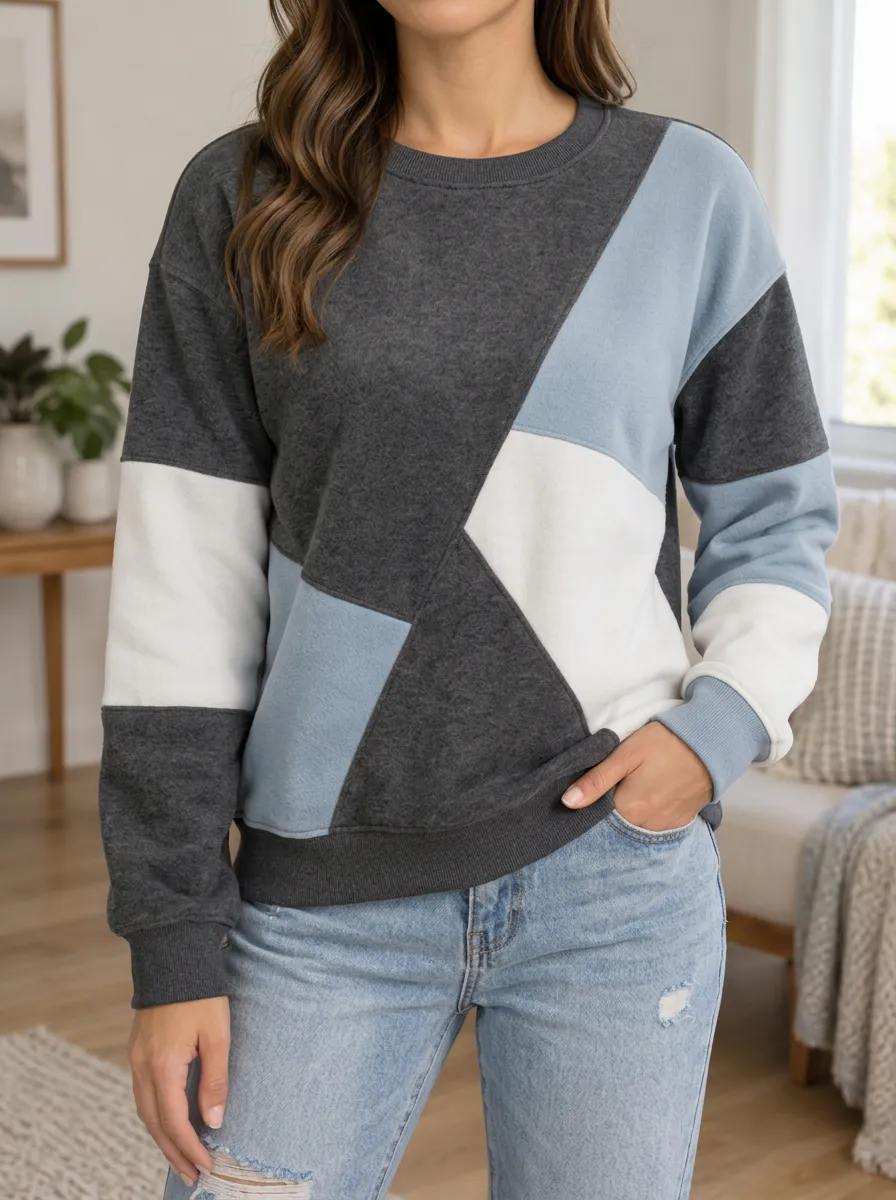Women's Multi-Color Colorblock Crewneck Sweatshirt